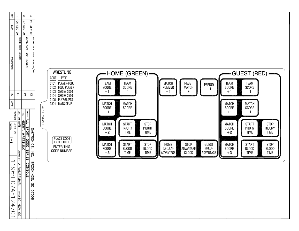 Drawing a-124701 | Daktronics All Sport 5000 User Manual | Page 364 / 416