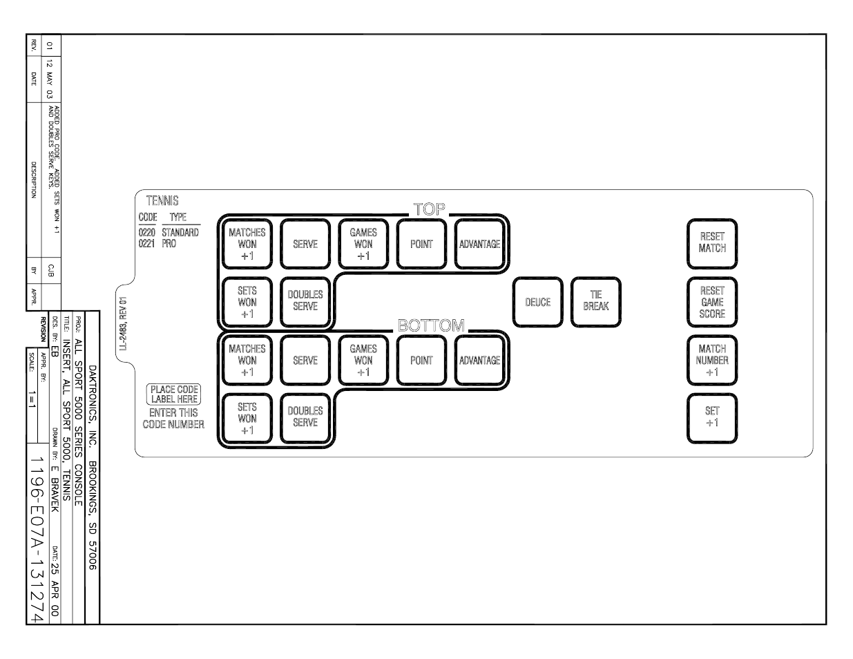 Drawing a-131274 | Daktronics All Sport 5000 User Manual | Page 372 / 416