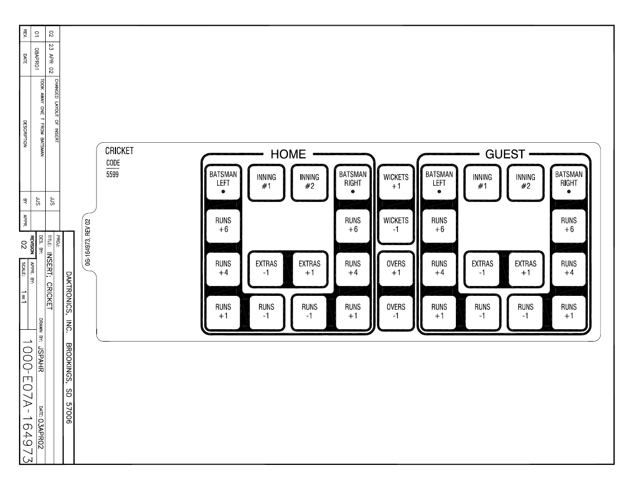 Drawing a-164973 | Daktronics All Sport 5000 User Manual | Page 375 / 416