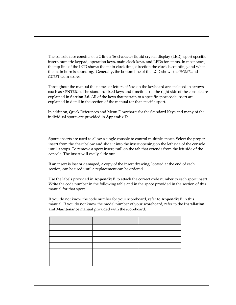 Section 2: basic operation, 1 console operation, 2 sport inserts | Section 2, Basic operation | Daktronics All Sport 5000 User Manual | Page 38 / 416