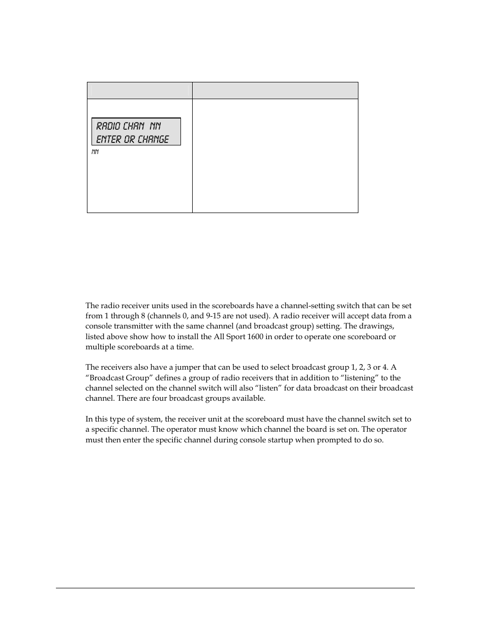 5 setting radio channels, Radio chan nn enter or change | Daktronics All Sport 5000 User Manual | Page 41 / 416