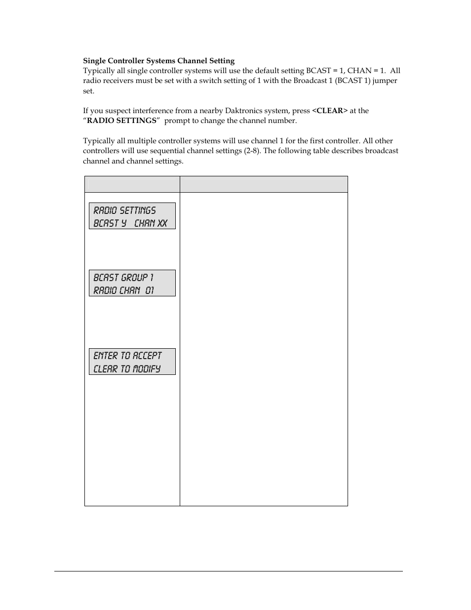 Radio settings bcast y chan xx | Daktronics All Sport 5000 User Manual | Page 45 / 416