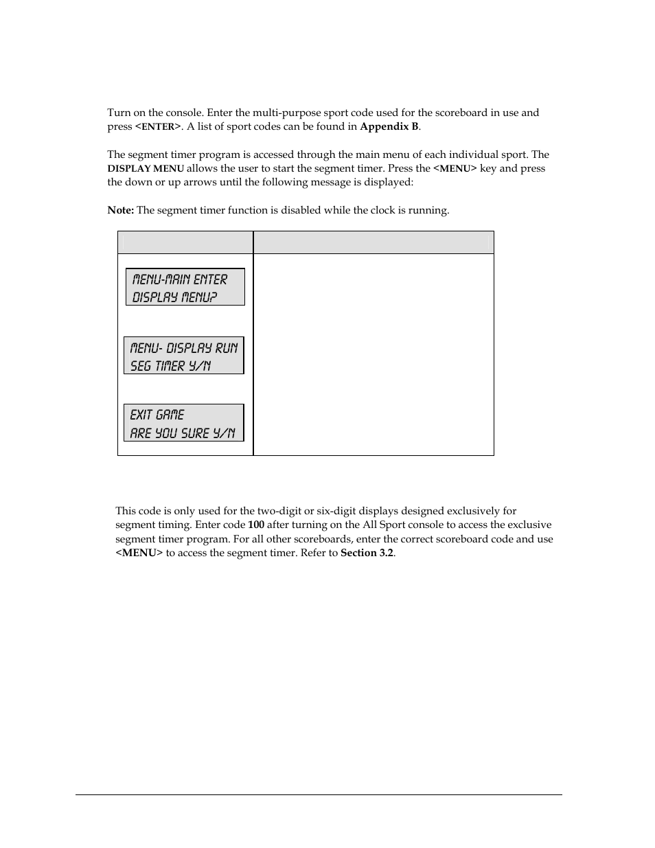 2 accessing segment timer, Menu-main enter display menu | Daktronics All Sport 5000 User Manual | Page 57 / 416