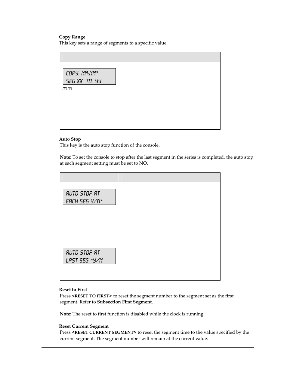 Copy: nn:nn* seg xx to yy, Auto stop at each seg y/n, Auto stop at last seg *y/n | Daktronics All Sport 5000 User Manual | Page 60 / 416