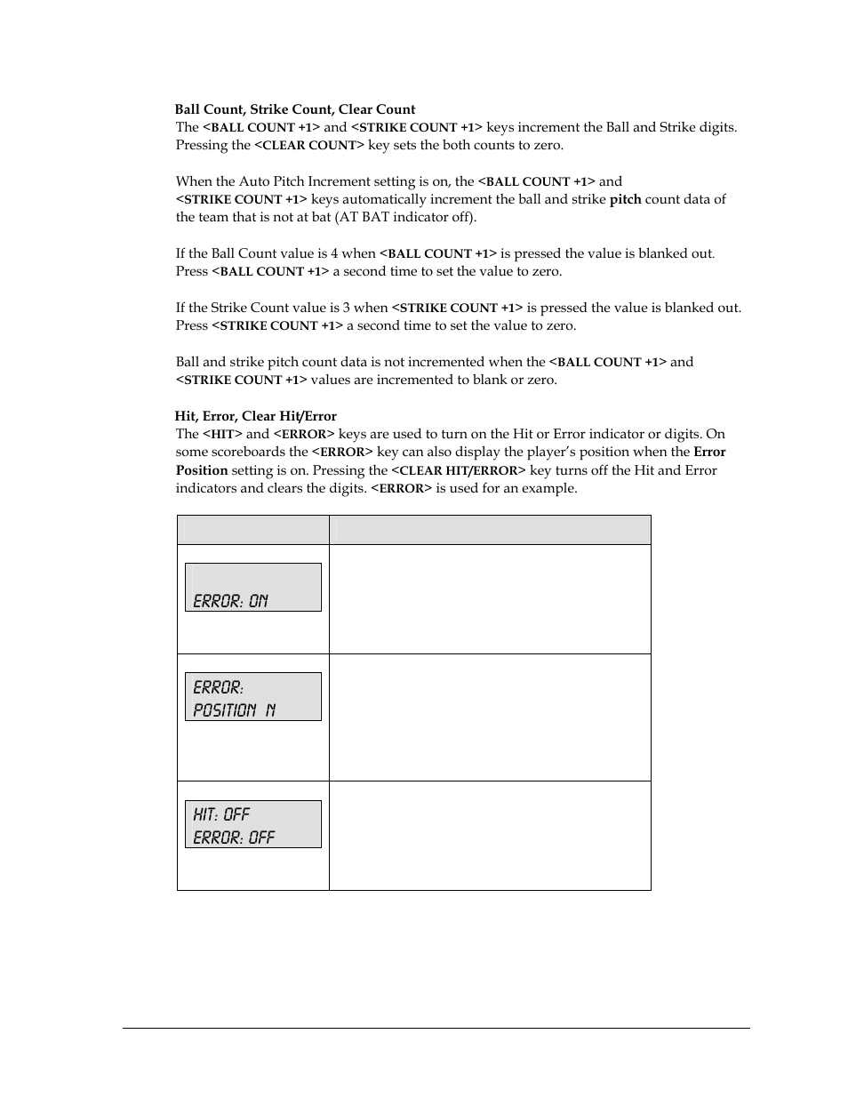 Error: on, Error: position n, Hit: off error: off | Daktronics All Sport 5000 User Manual | Page 66 / 416