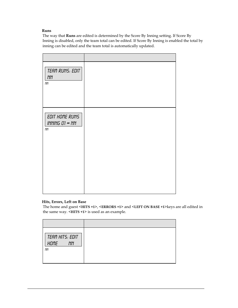 Team runs: edit nn, Edit home runs inning 01 = nn, Team hits: edit home nn | Daktronics All Sport 5000 User Manual | Page 69 / 416