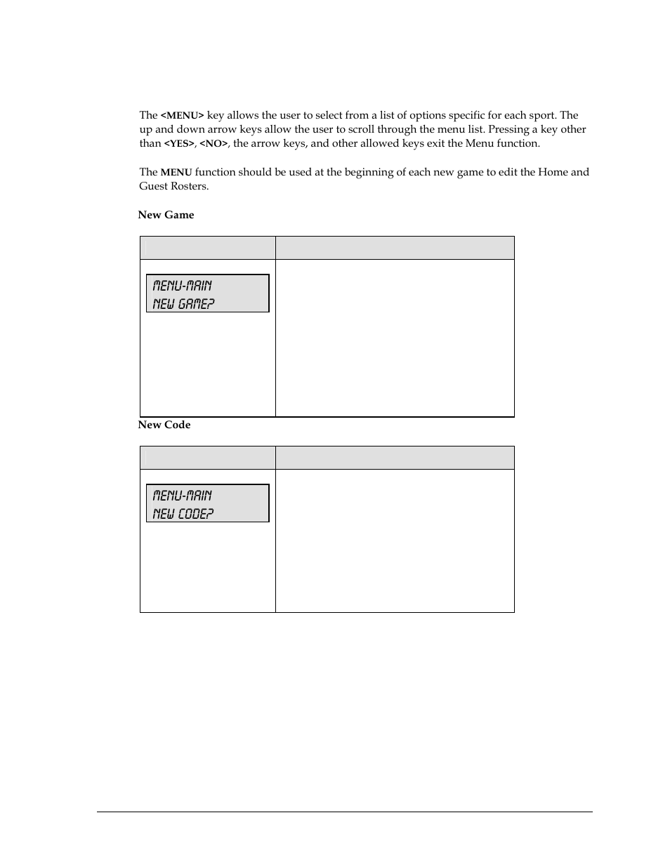 3 menu, Menu-main new game, Menu-main new code | Daktronics All Sport 5000 User Manual | Page 70 / 416