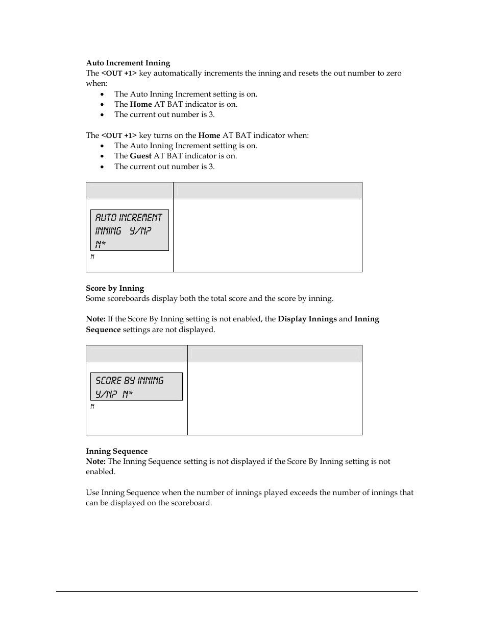 Auto increment inning y/n? n, Score by inning y/n? n | Daktronics All Sport 5000 User Manual | Page 77 / 416