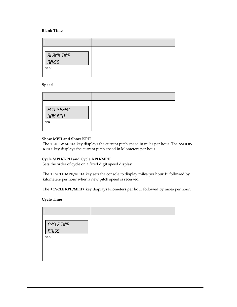 Blank time mm:ss, Edit speed nnn mph, Cycle time mm:ss | Daktronics All Sport 5000 User Manual | Page 83 / 416