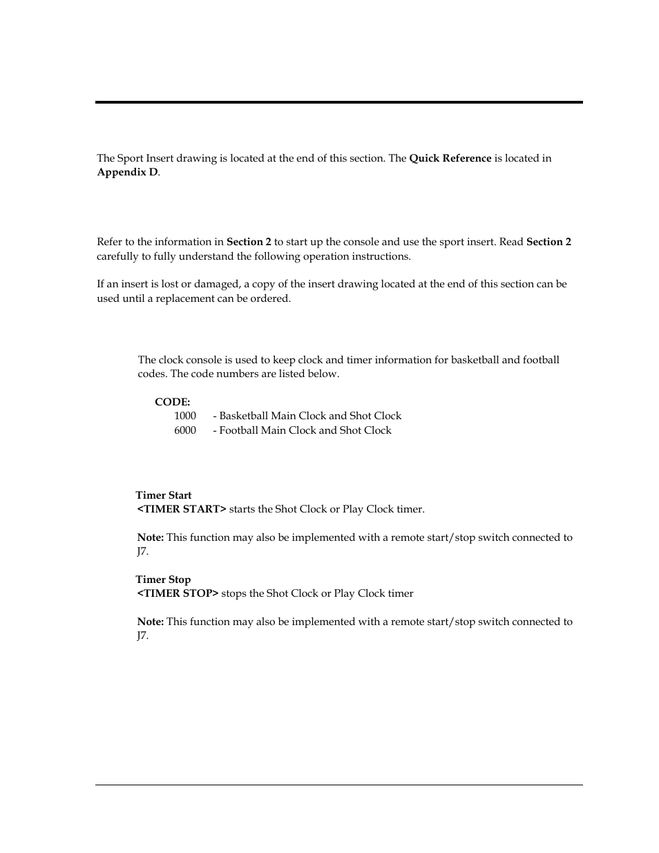 Section 6: clock console operation, 1 clock console codes, 2 clock console keys | Section 6, Clock console operation | Daktronics All Sport 5000 User Manual | Page 90 / 416