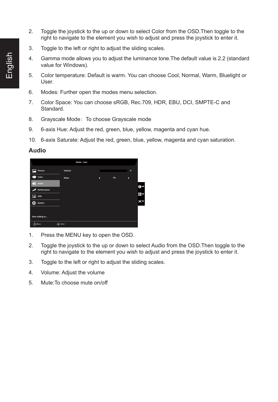 English, Audio | Acer CB382CUR 37.5" 1600p Curved Display User Manual | Page 26 / 32