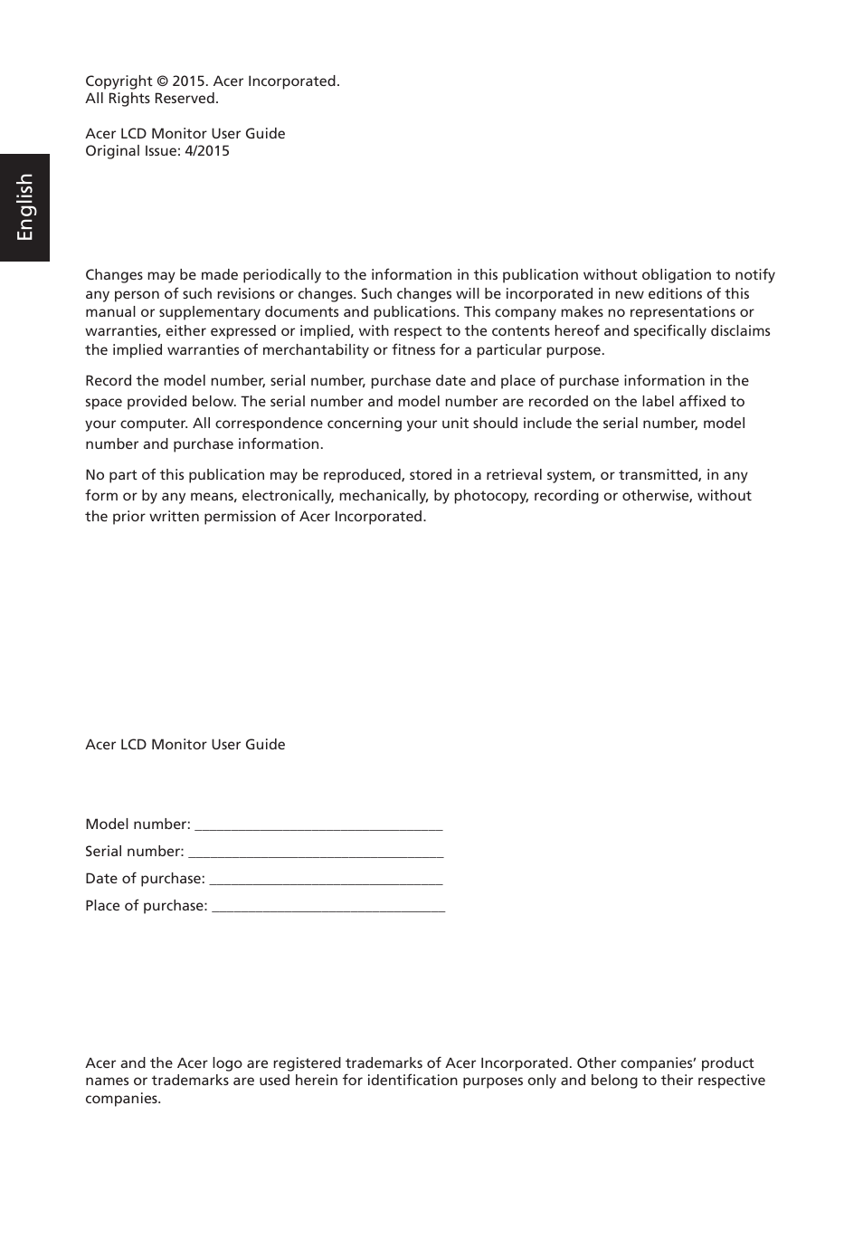 English | Acer Predator X34 GSbmiipphuzx 34" 180 Hz Curved Gaming Monitor User Manual | Page 2 / 30
