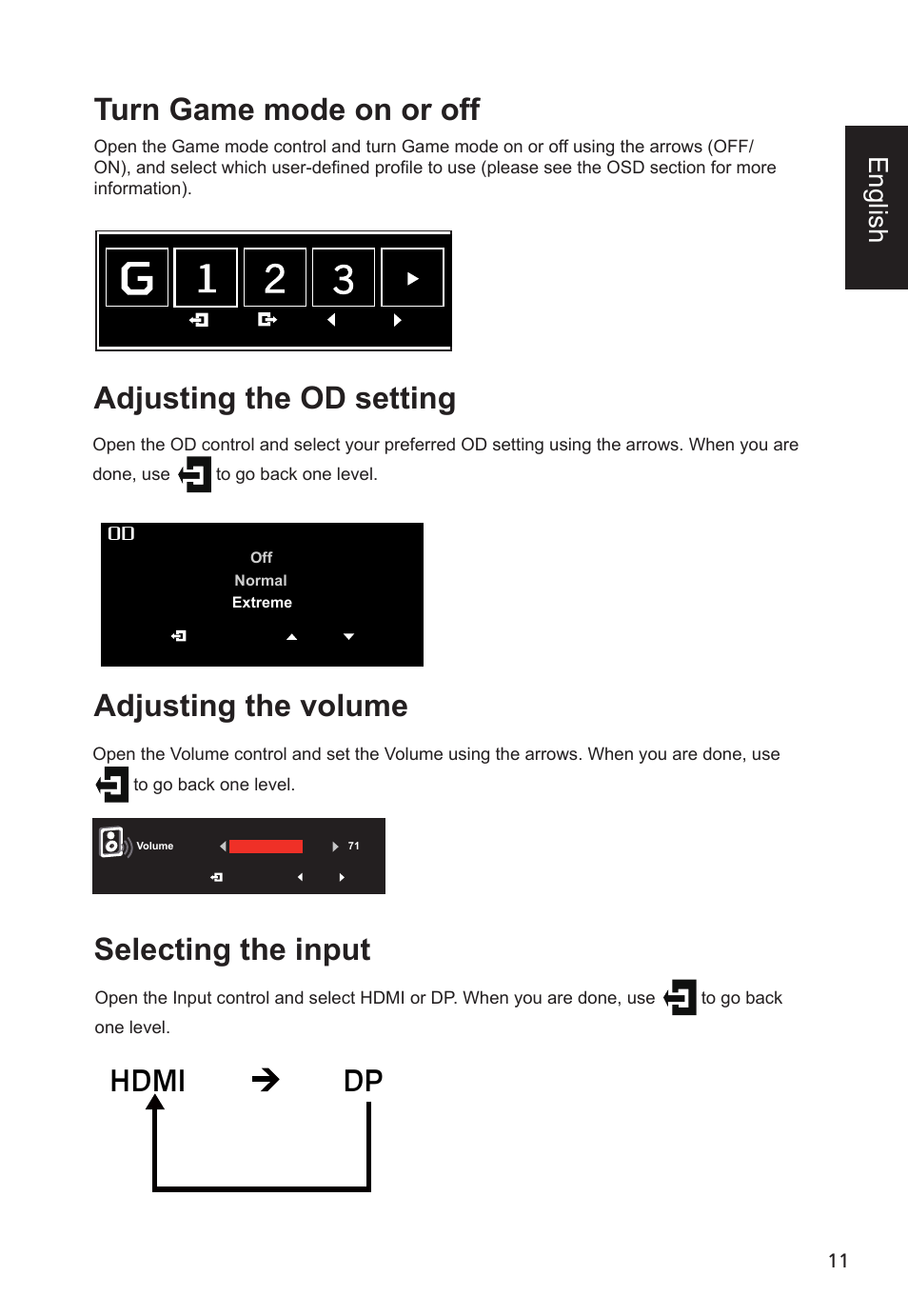 Hdmi dp, English | Acer Predator X34 GSbmiipphuzx 34" 180 Hz Curved Gaming Monitor User Manual | Page 23 / 30