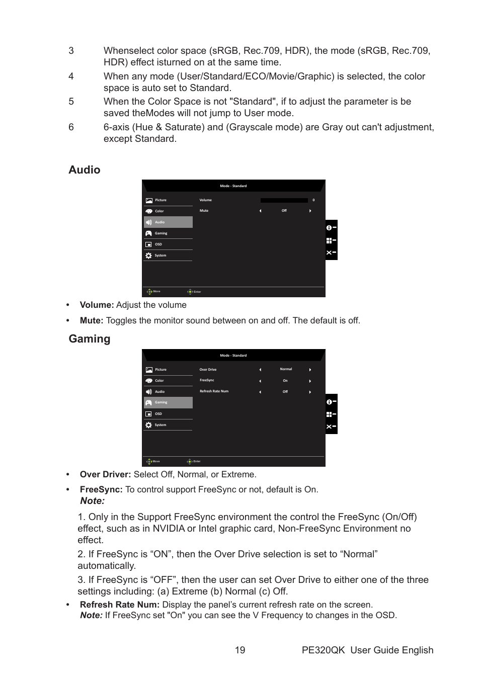 Audio, Gaming | Acer PE320QK bmiipruzx 31.5" 16:9 Color Accurate HDR 4K UHD Monitor User Manual | Page 30 / 33