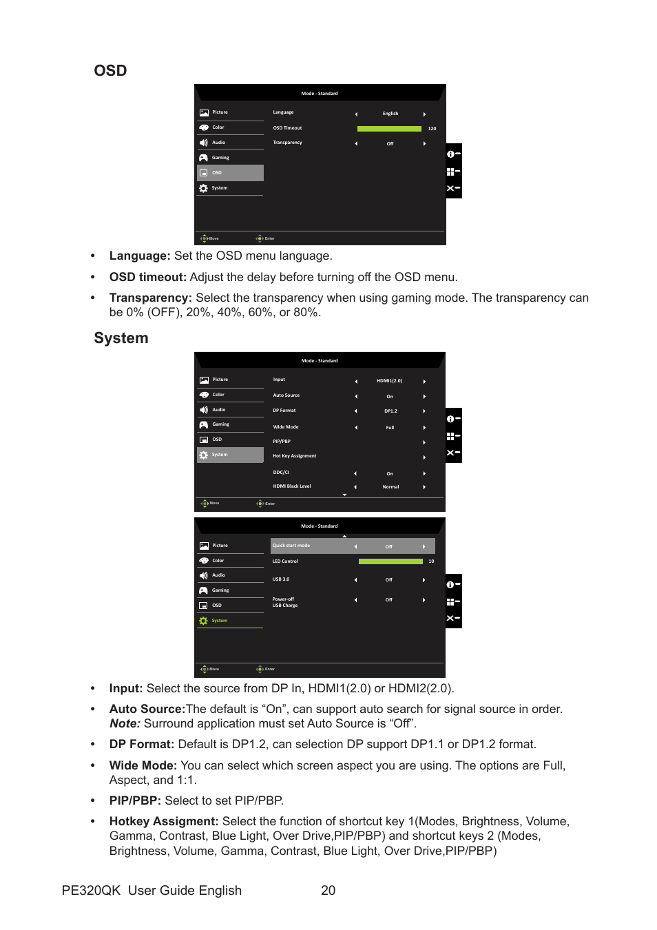 System | Acer PE320QK bmiipruzx 31.5" 16:9 Color Accurate HDR 4K UHD Monitor User Manual | Page 31 / 33