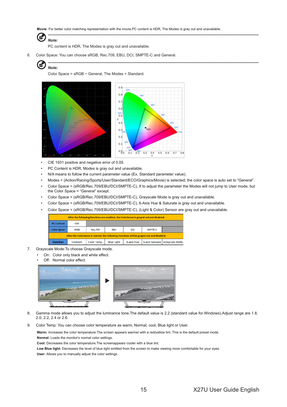 X27u user guide english 15 | Acer Predator X27U bmiipruzx 27" 1440p HDR 240 Hz Gaming Monitor User Manual | Page 26 / 32