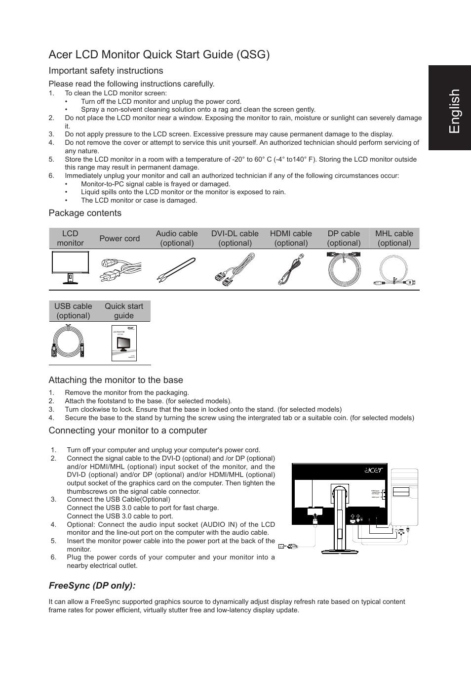 Acer XF270H Abmidprzx 27" 16:9 LCD Monitor User Manual | 3 pages