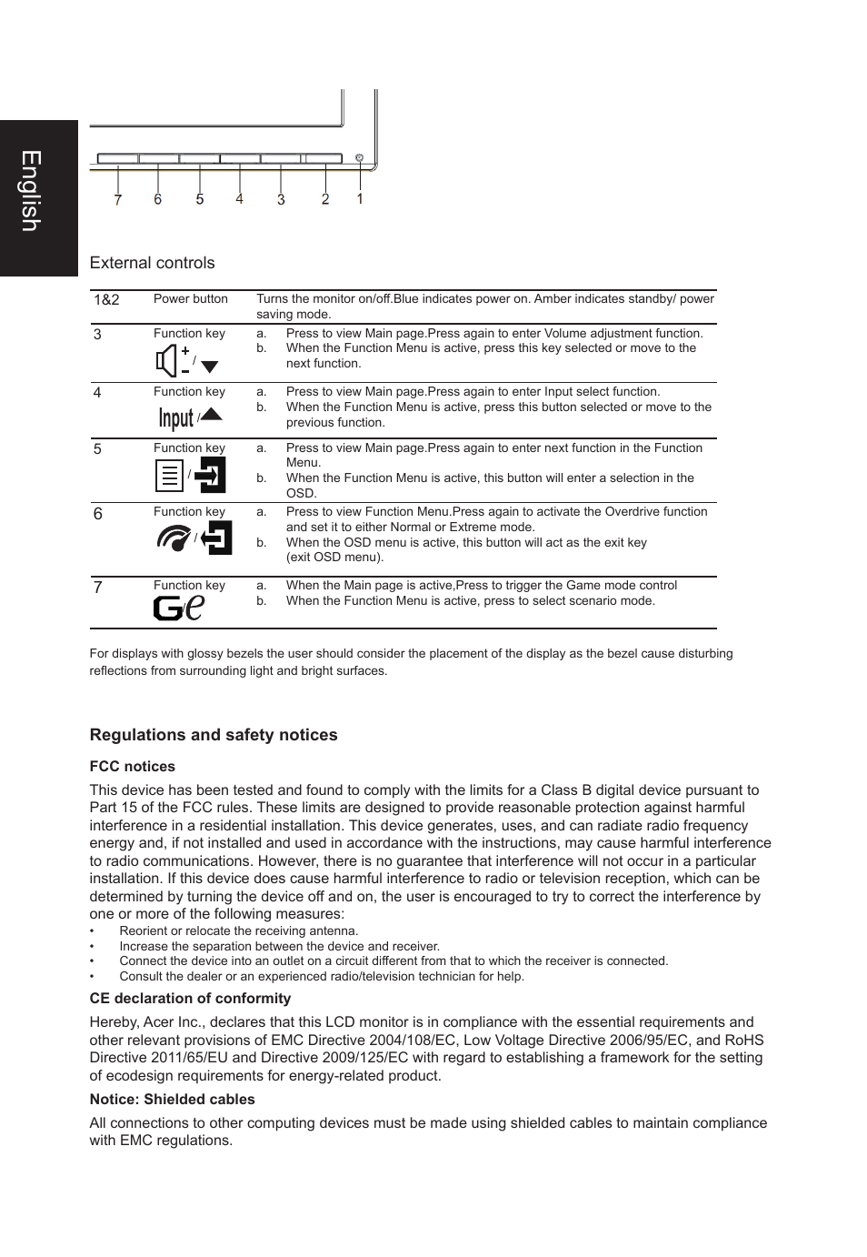 Input, English | Acer XF270H Abmidprzx 27" 16:9 LCD Monitor User Manual | Page 2 / 3