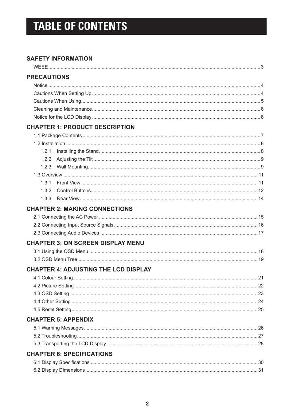 AG Neovo LA-27 27" 16:9 Eye-Care VA Monitor User Manual | Page 2 / 32