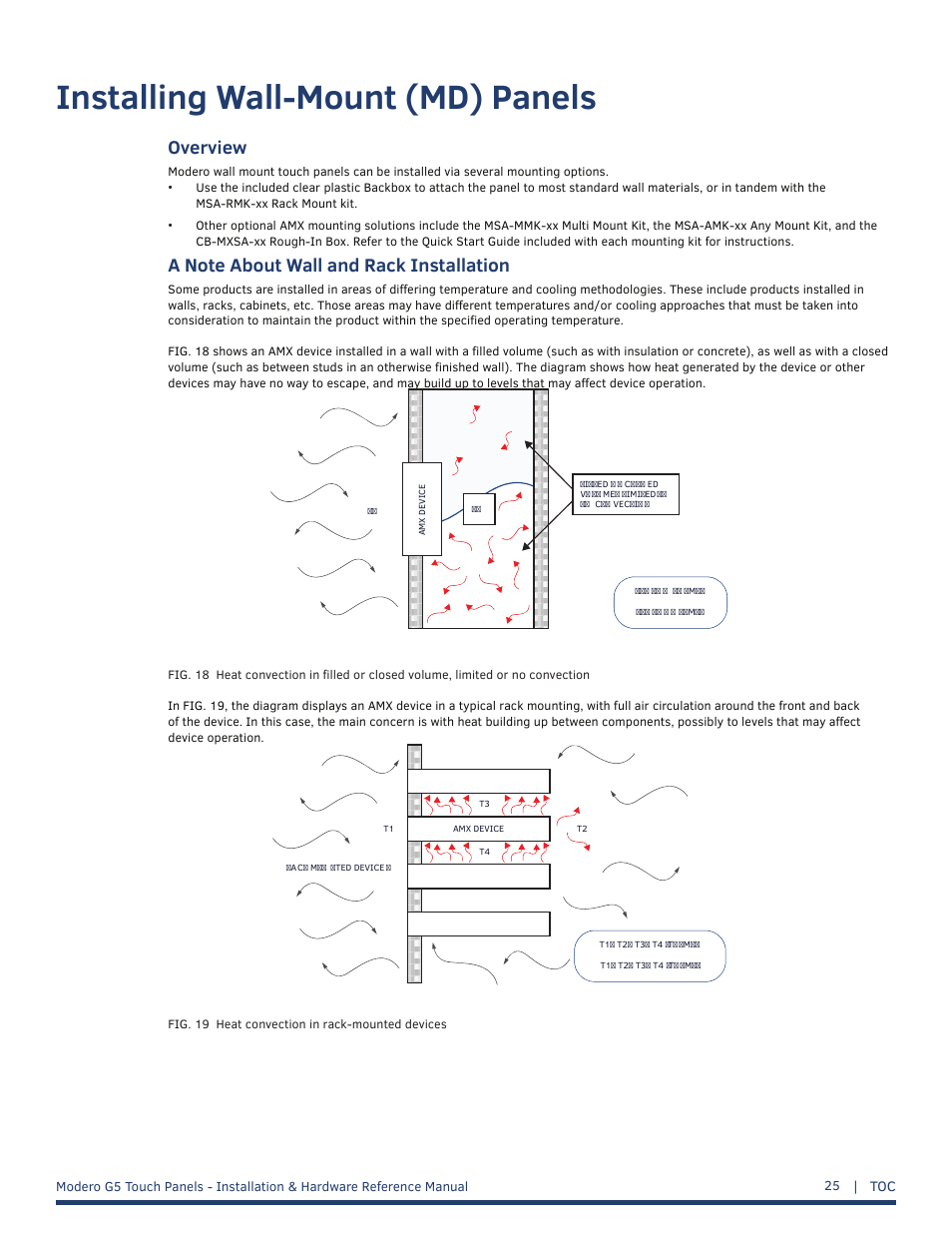 Installing wall-mount (md) panels, Overview, A note about wall and rack installation | AMX MT-1002 Modero G5 Tabletop 10.1" Multi-Touch Panel User Manual | Page 25 / 34