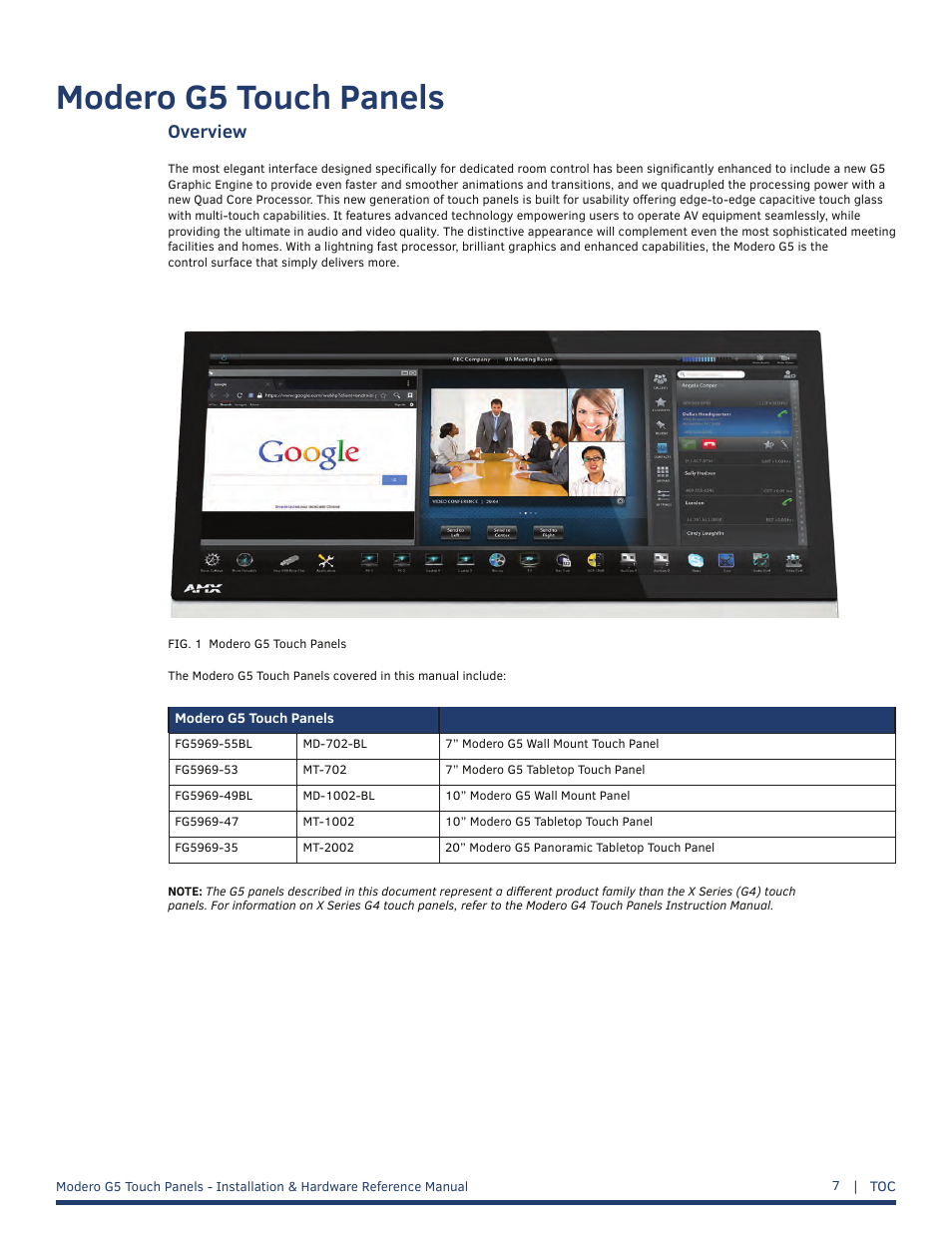 Modero g5 touch panels, Overview | AMX MT-1002 Modero G5 Tabletop 10.1" Multi-Touch Panel User Manual | Page 7 / 34