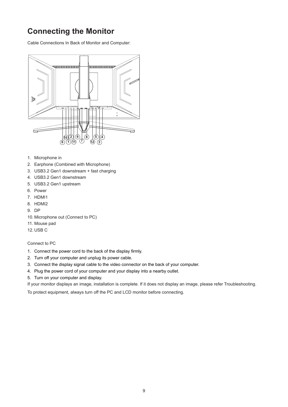 Connecting the monitor | AOC AGON Pro AG274UXP 27" 4K HDR 144 Hz Gaming Monitor (Black and Red) User Manual | Page 11 / 34