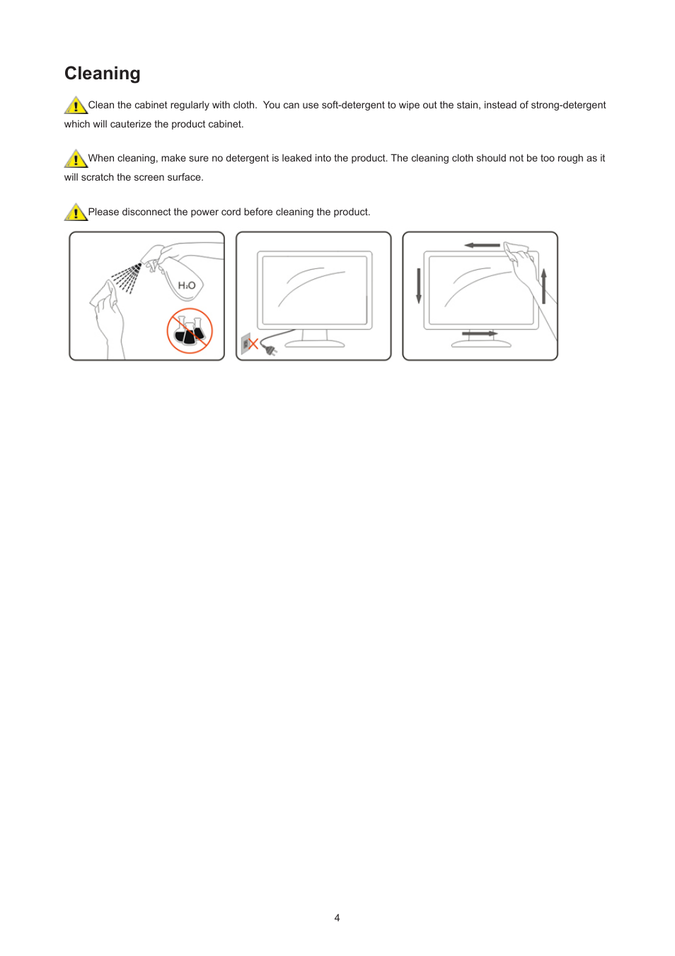 Cleaning | AOC AGON Pro AG274UXP 27" 4K HDR 144 Hz Gaming Monitor (Black and Red) User Manual | Page 6 / 34