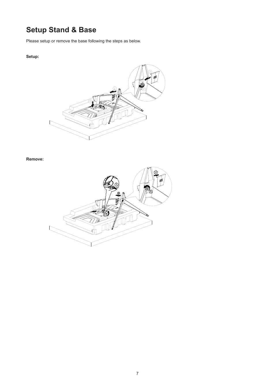 Setup stand & base | AOC AGON Pro AG274UXP 27" 4K HDR 144 Hz Gaming Monitor (Black and Red) User Manual | Page 9 / 34
