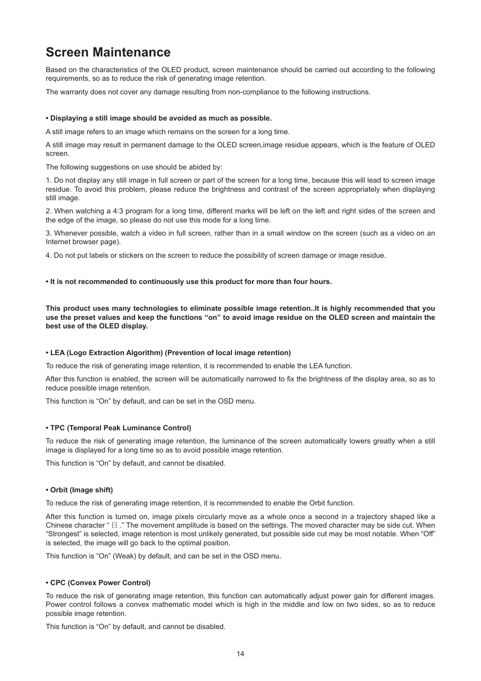 Screen maintenance | AOC AG276QZD 27" QHD 1440p 240 Hz Gaming Monitor User Manual | Page 16 / 38