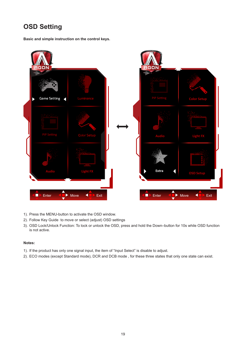 Osd setting | AOC AG276QZD 27" QHD 1440p 240 Hz Gaming Monitor User Manual | Page 21 / 38