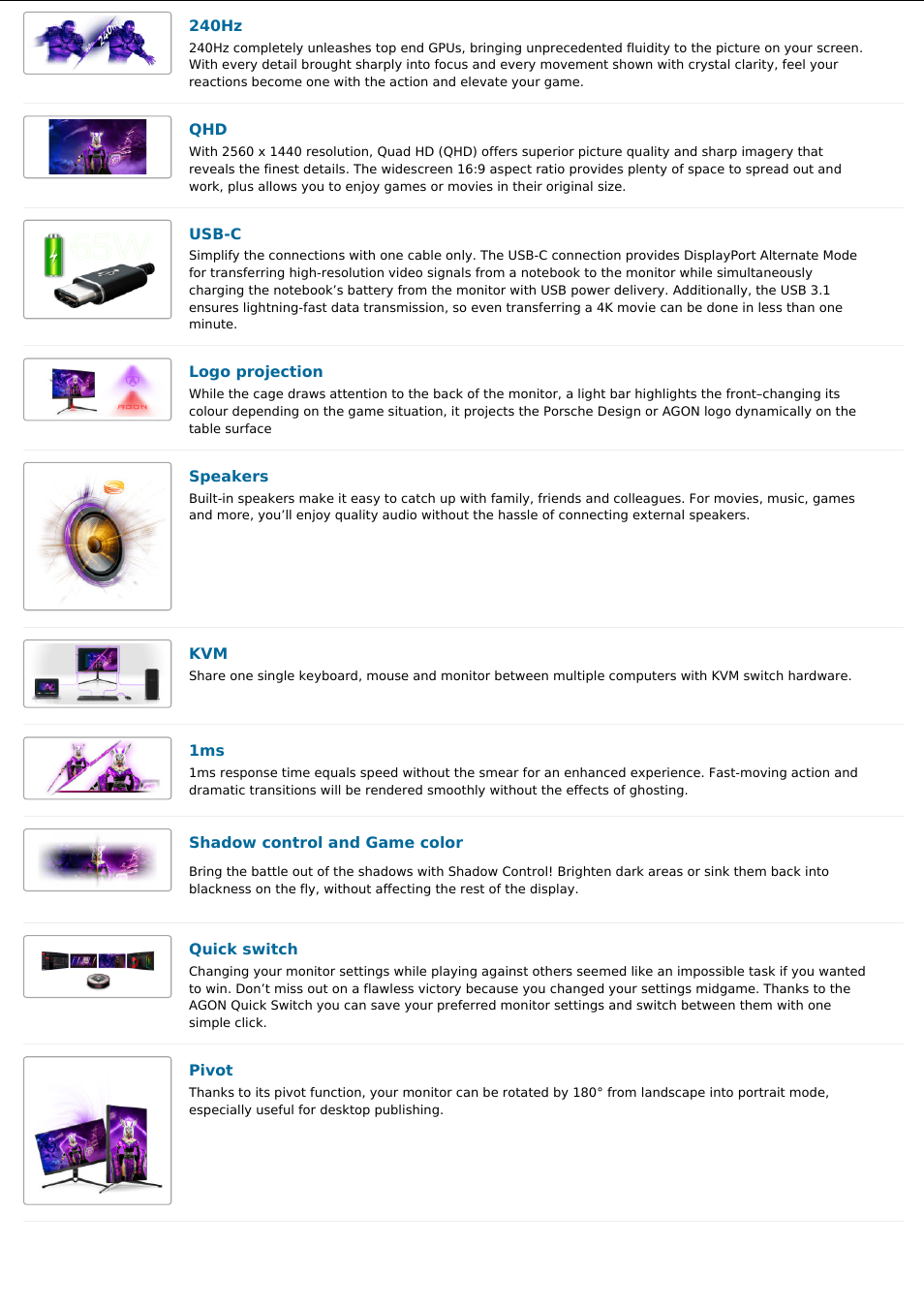 AOC AG274QZM 27" QHD 240 Hz Gaming Monitor User Manual | Page 2 / 5