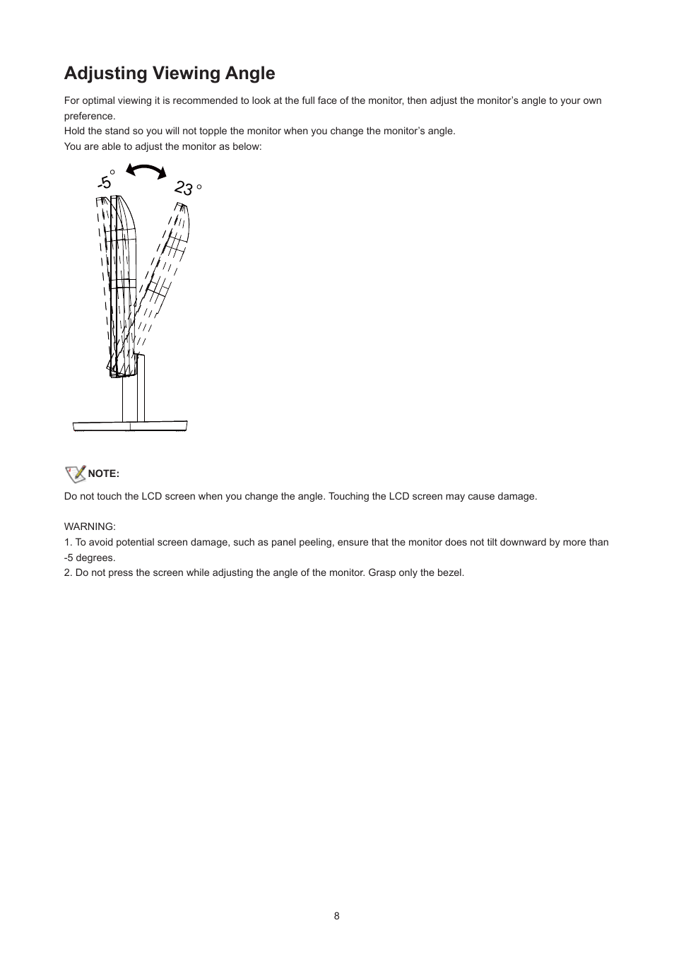 Adjusting viewing angle | AOC 27B3HM 27" Monitor User Manual | Page 10 / 31