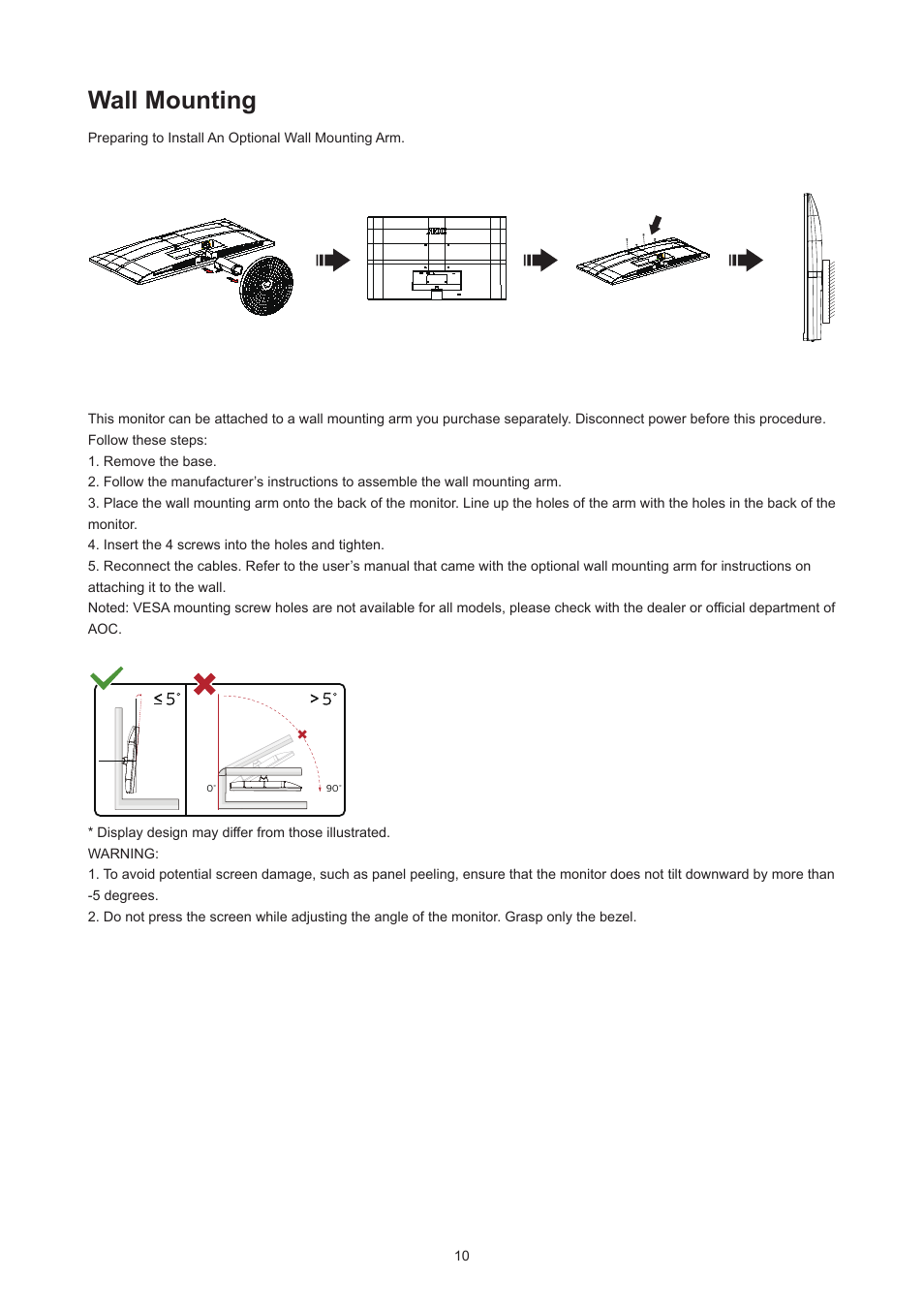 Wall mounting | AOC 27B3HM 27" Monitor User Manual | Page 12 / 31