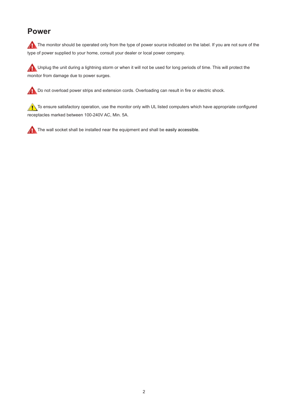 Power | AOC 27B3HM 27" Monitor User Manual | Page 4 / 31