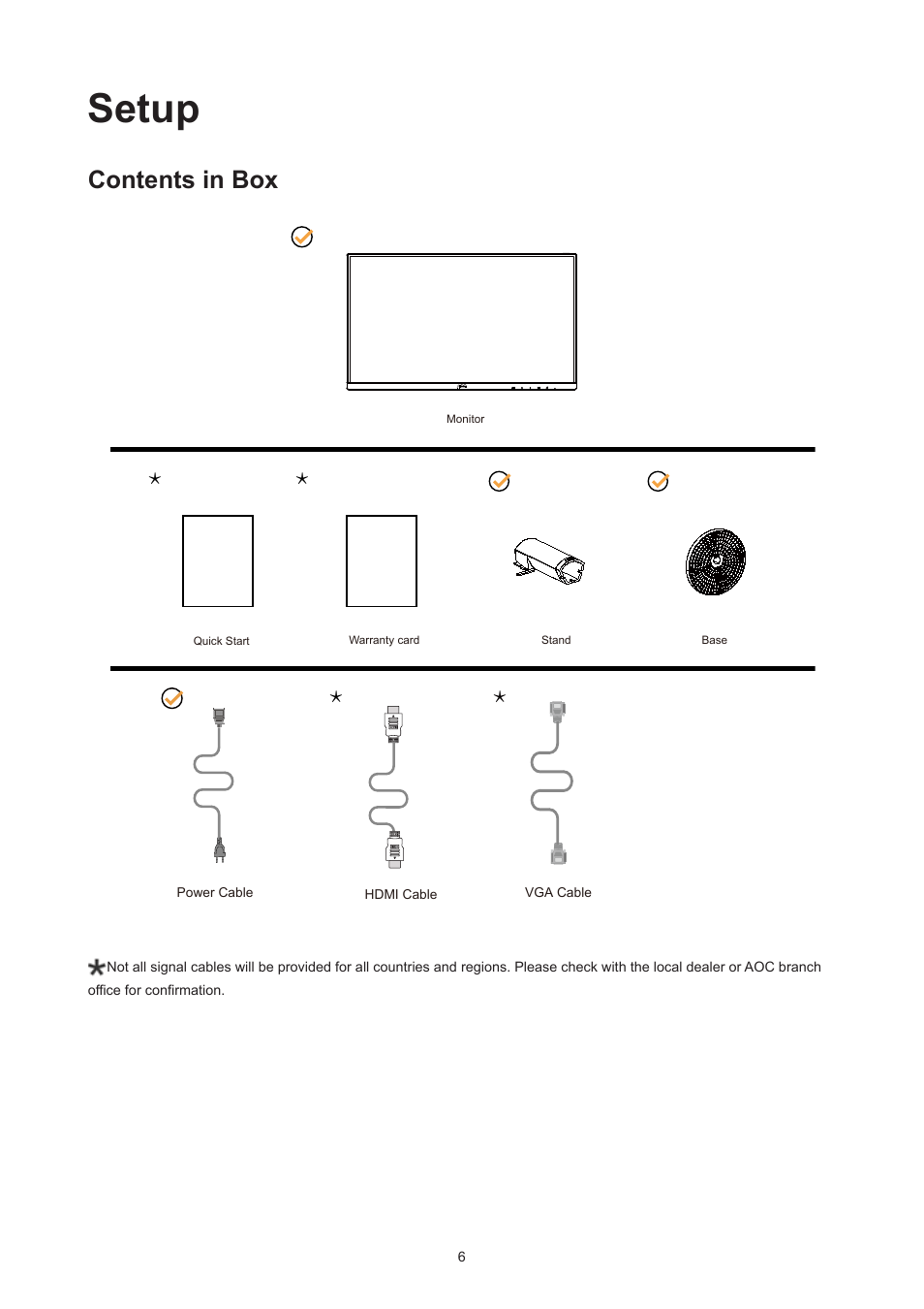 Setup, Contents in box | AOC 27B3HM 27" Monitor User Manual | Page 8 / 31