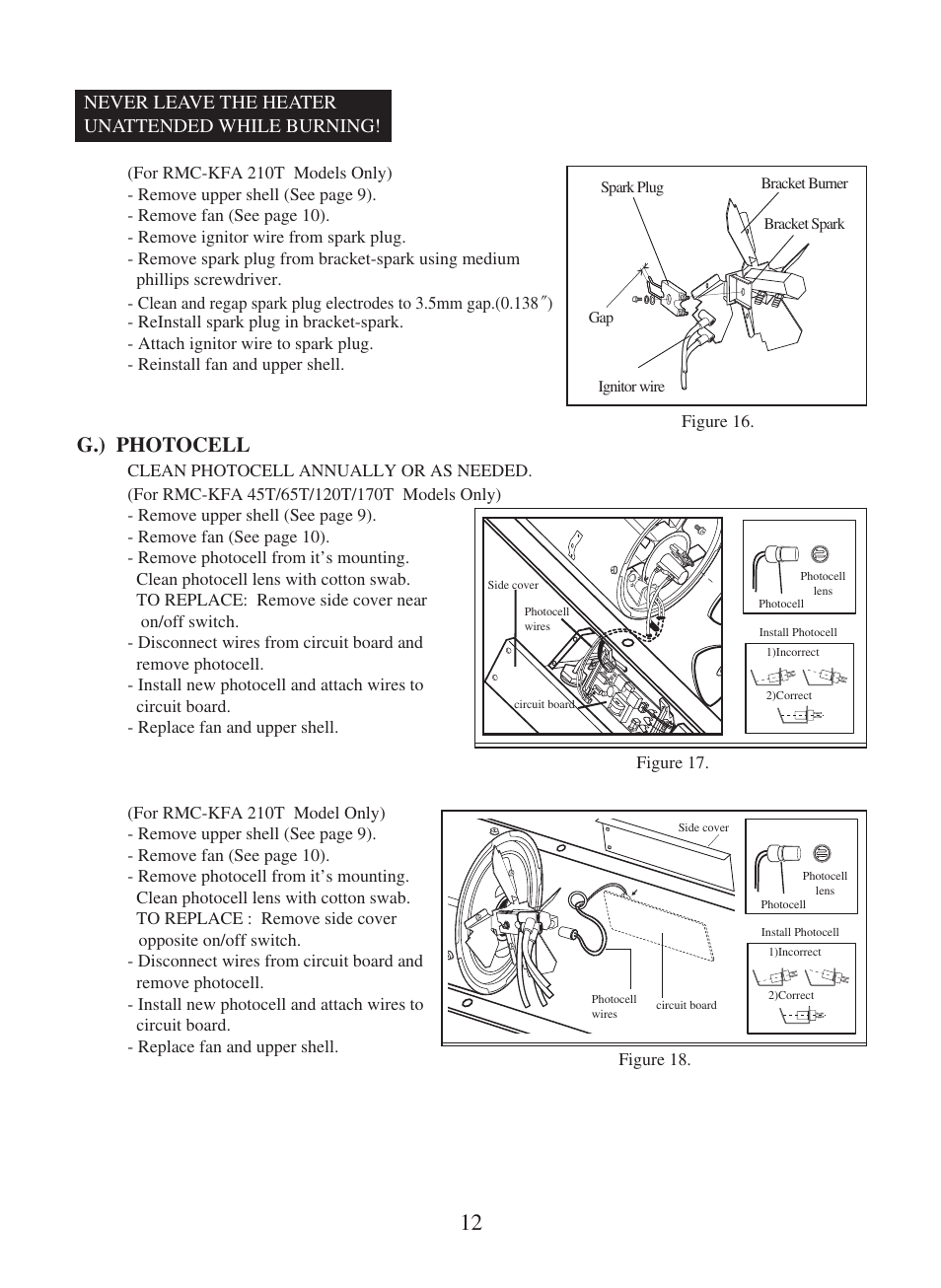 G.) photocell, Never leave the heater unattended while burning | Dyna-Glo RMC-KFA210T User Manual | Page 13 / 28
