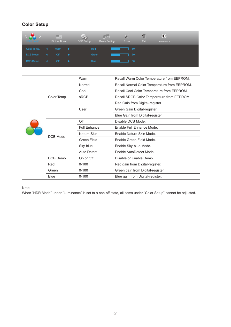 Picture boost, Color setup | AOC Q27P3CW 27" QHD Monitor User Manual | Page 22 / 33