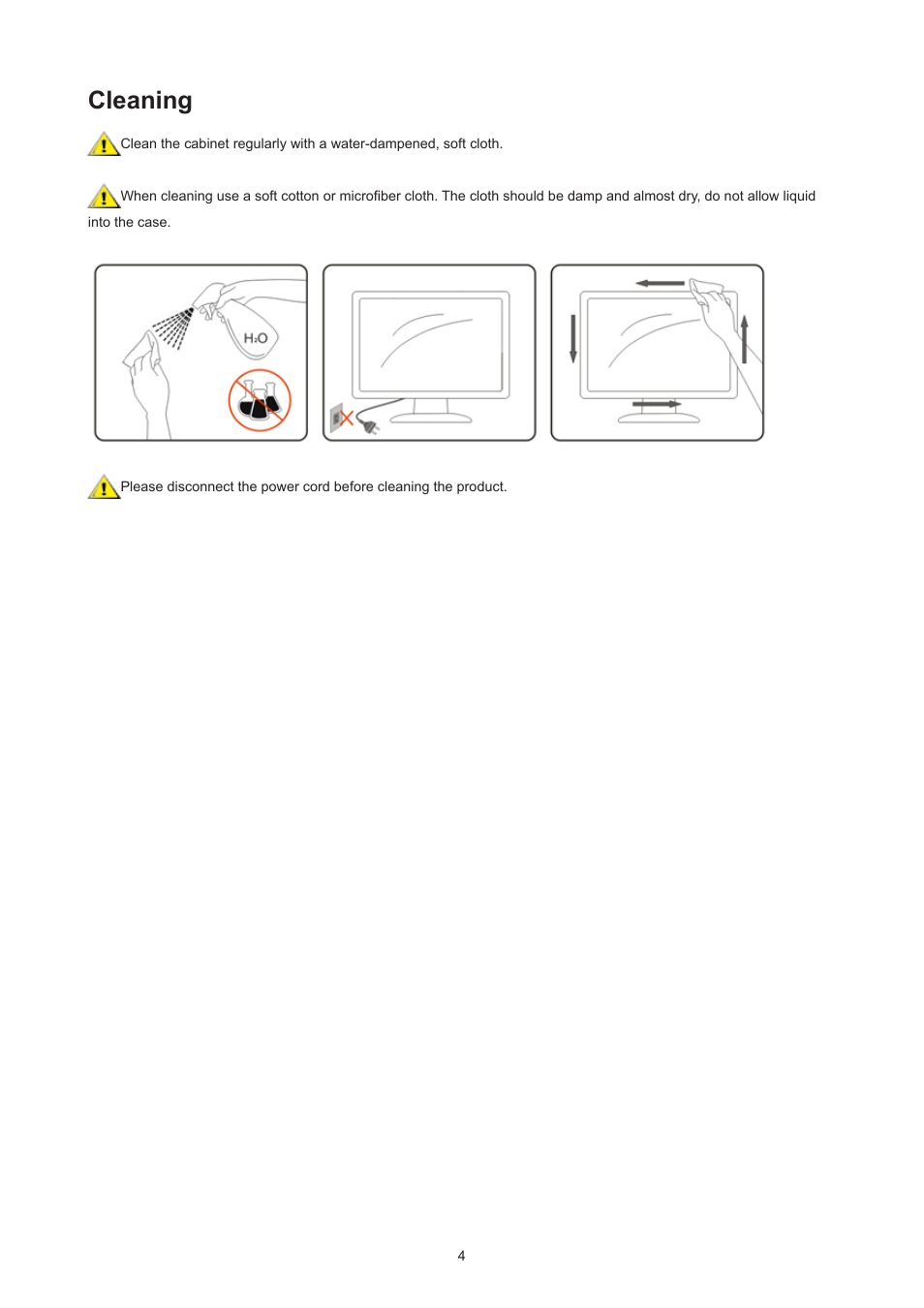 Cleaning | AOC Q27P3CW 27" QHD Monitor User Manual | Page 6 / 33