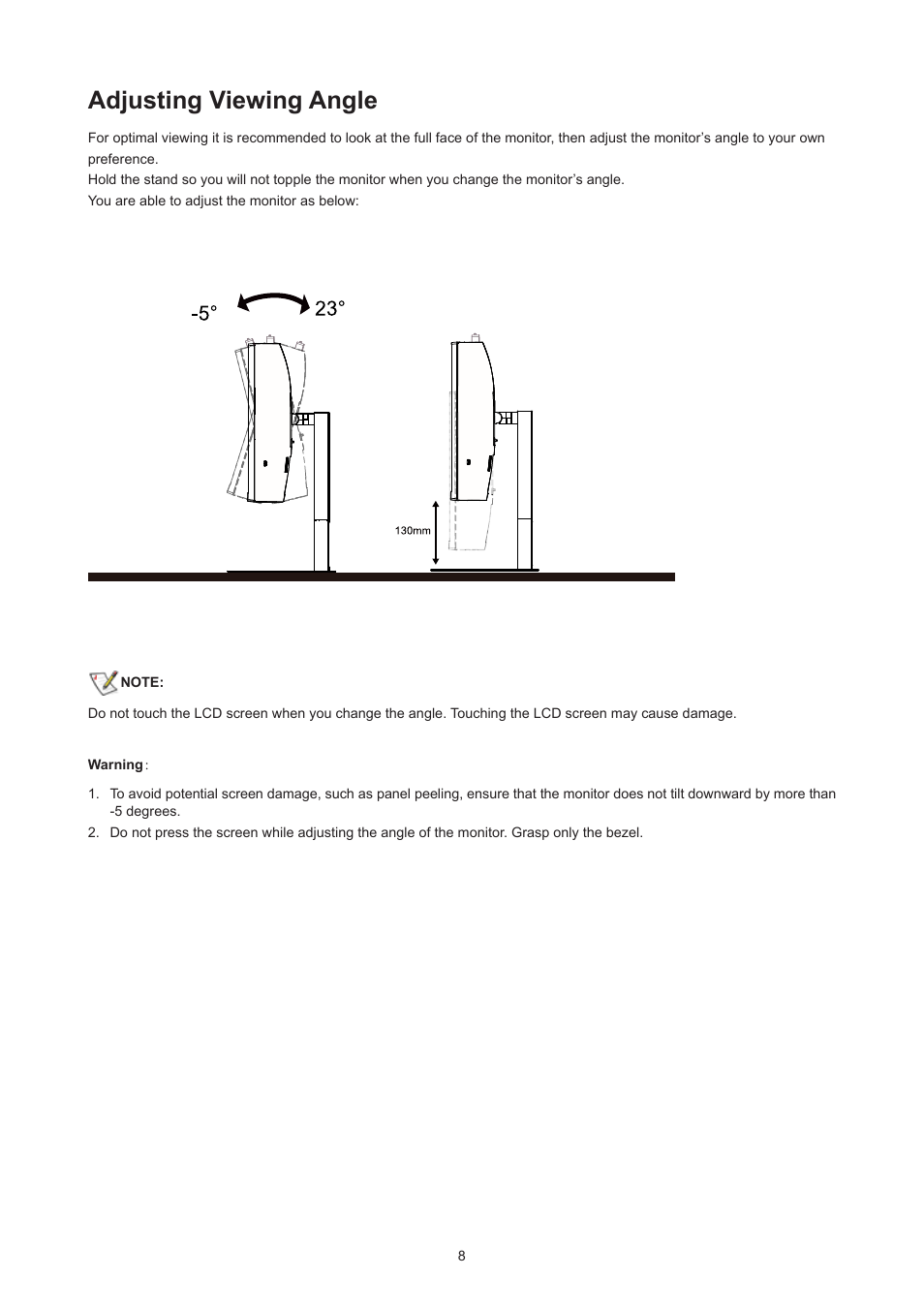 Adjusting viewing angle | AOC CU34V5CW 34" 1440p Curved Monitor User Manual | Page 10 / 34