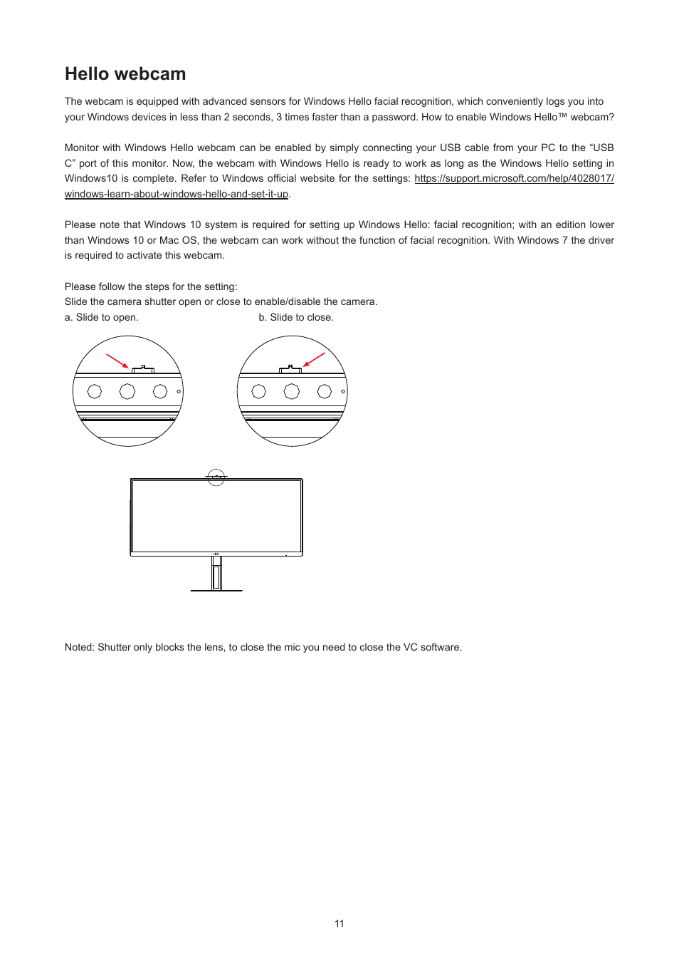 Hello webcam | AOC CU34V5CW 34" 1440p Curved Monitor User Manual | Page 13 / 34