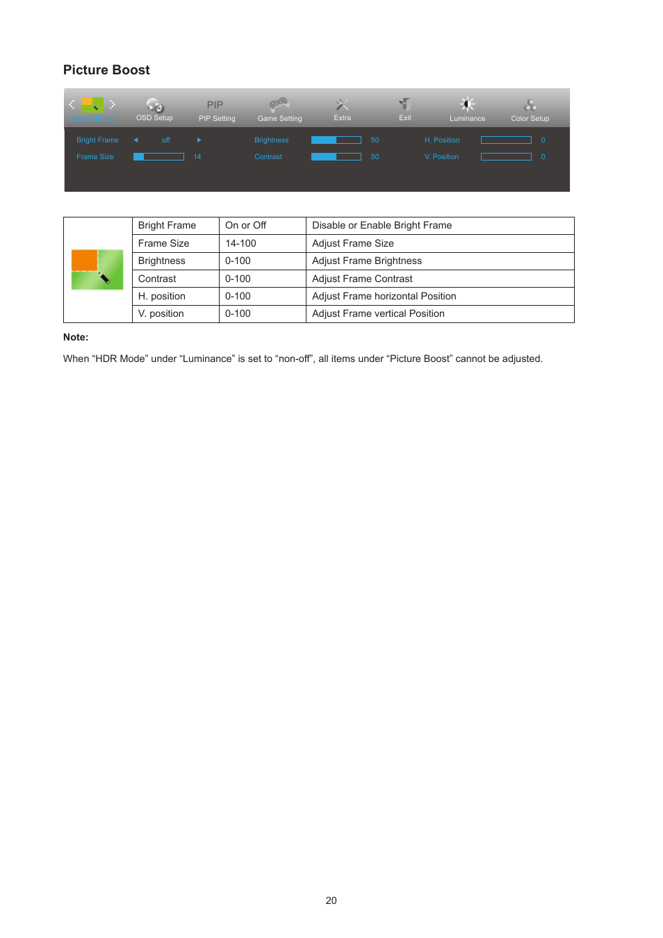 Picture boost | AOC CU34V5CW 34" 1440p Curved Monitor User Manual | Page 22 / 34