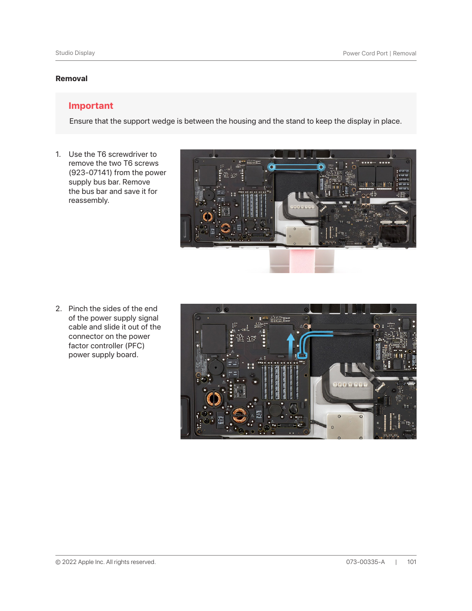 Removal, Important | Apple 27" Studio Display (Nano-Texture Glass, Tilt Adjustable Stand) User Manual | Page 101 / 135