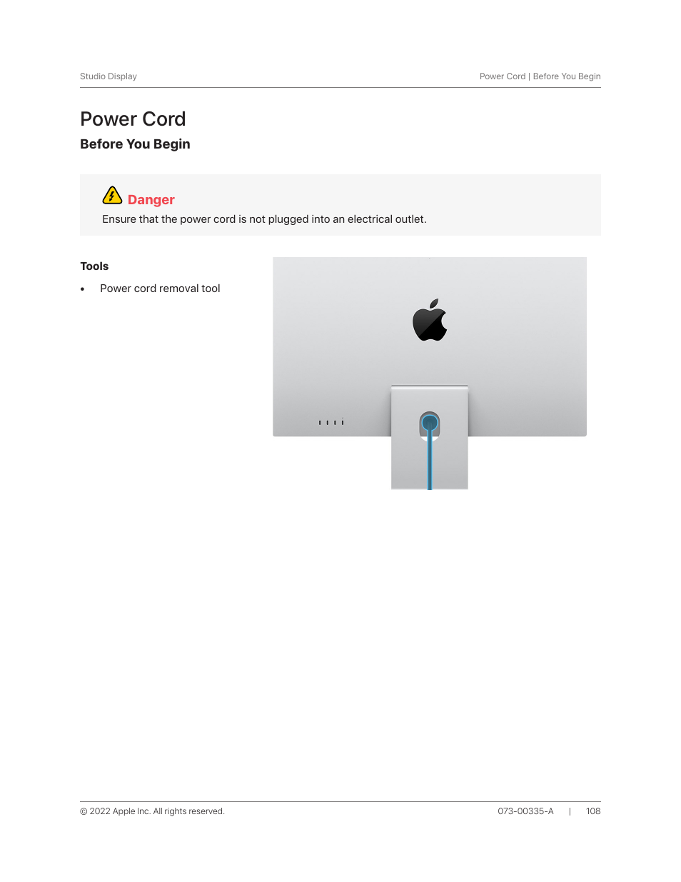 Power cord | Apple 27" Studio Display (Nano-Texture Glass, Tilt Adjustable Stand) User Manual | Page 108 / 135