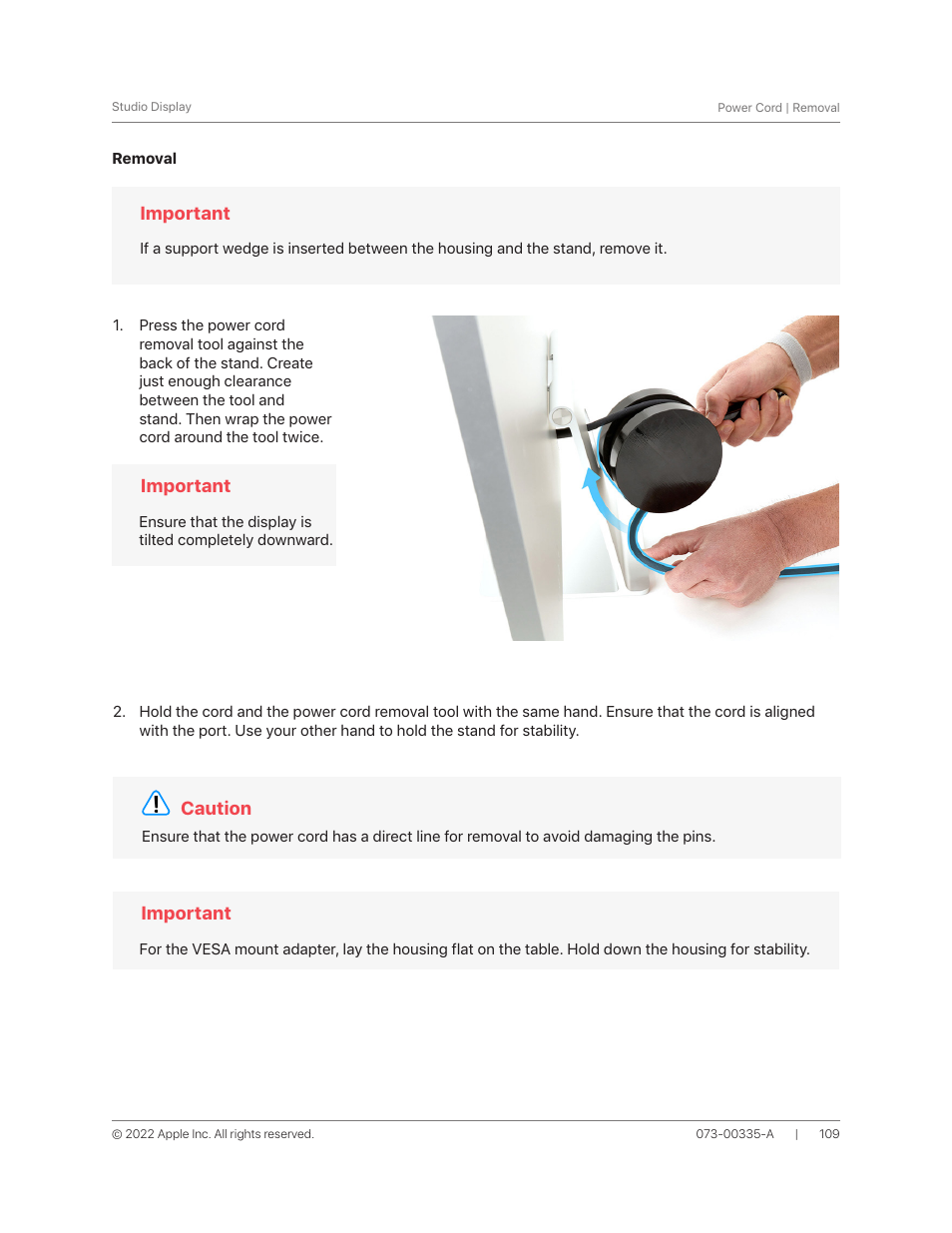 Removal | Apple 27" Studio Display (Nano-Texture Glass, Tilt Adjustable Stand) User Manual | Page 109 / 135