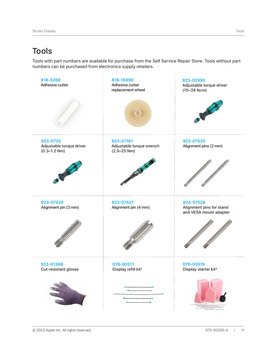 Tools | Apple 27" Studio Display (Nano-Texture Glass, Tilt Adjustable Stand) User Manual | Page 11 / 135