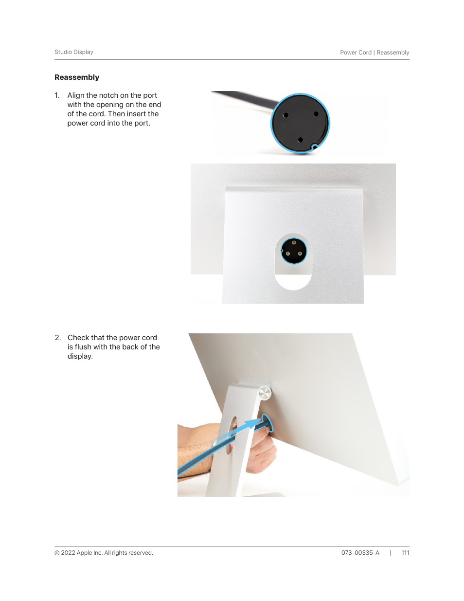 Reassembly | Apple 27" Studio Display (Nano-Texture Glass, Tilt Adjustable Stand) User Manual | Page 111 / 135
