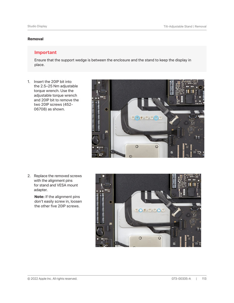 Removal | Apple 27" Studio Display (Nano-Texture Glass, Tilt Adjustable Stand) User Manual | Page 113 / 135