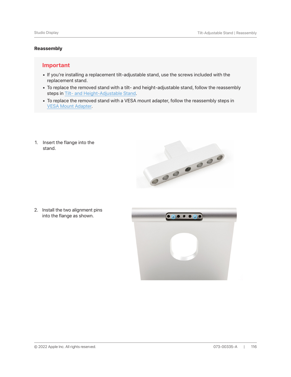 Reassembly | Apple 27" Studio Display (Nano-Texture Glass, Tilt Adjustable Stand) User Manual | Page 116 / 135