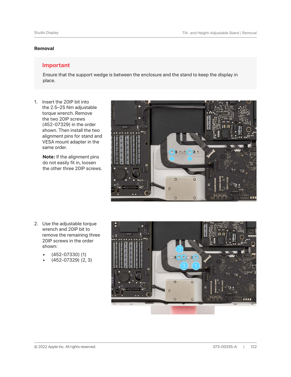 Removal | Apple 27" Studio Display (Nano-Texture Glass, Tilt Adjustable Stand) User Manual | Page 122 / 135