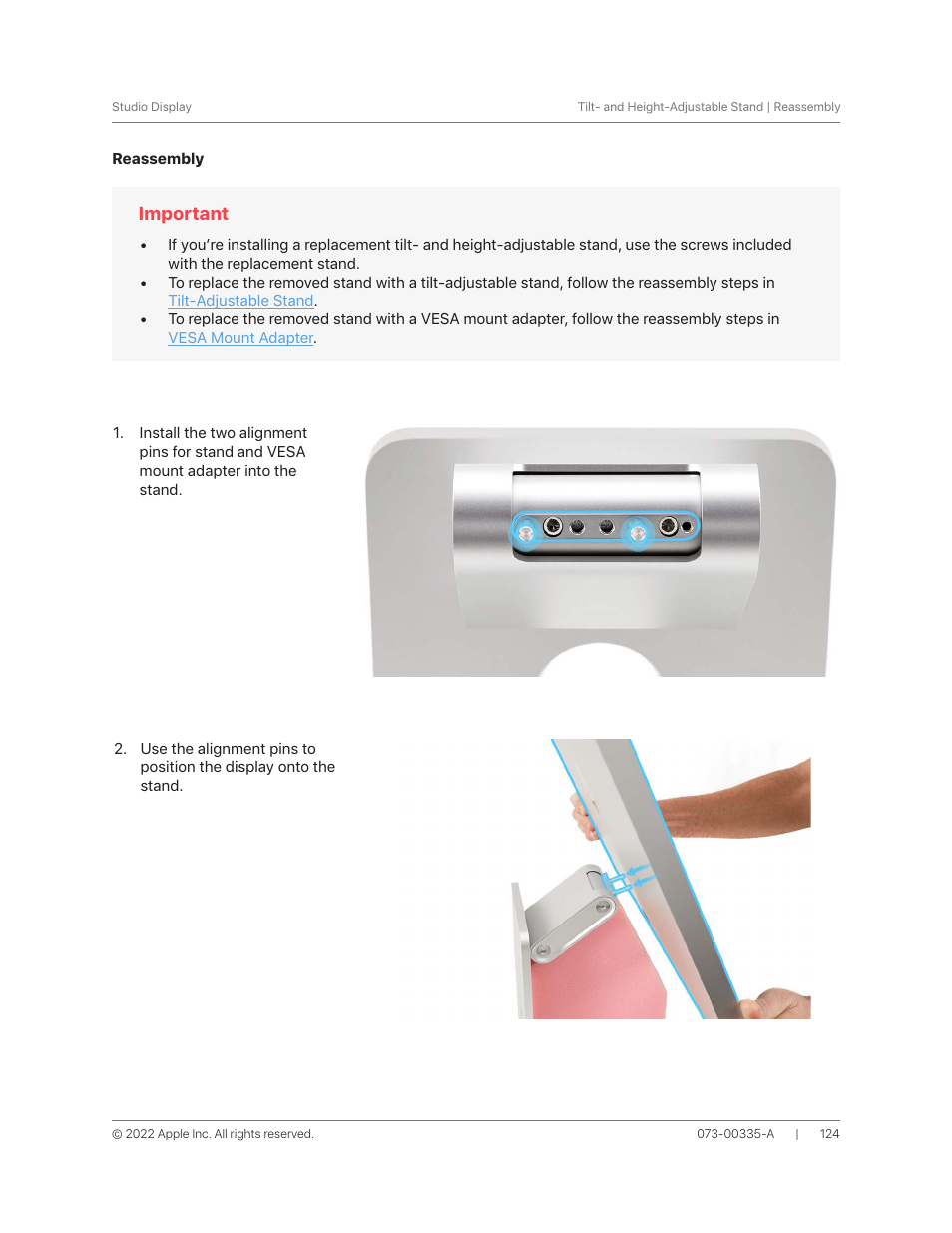 Reassembly | Apple 27" Studio Display (Nano-Texture Glass, Tilt Adjustable Stand) User Manual | Page 124 / 135